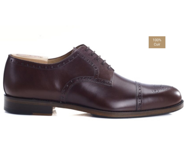 Derbies homme chocolat semelle cuir avec patin - BALDERTON PATIN