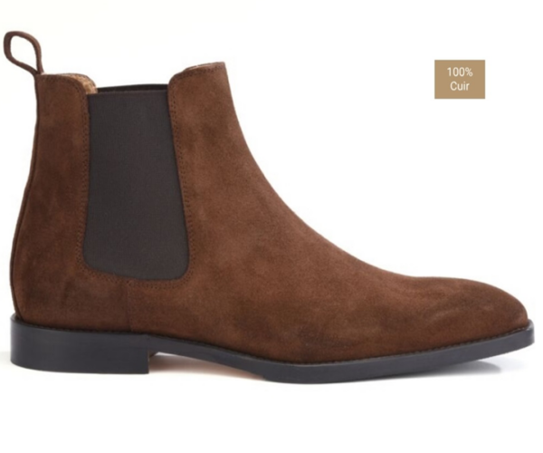 Chelsea boots cuir homme Velours Havane - BERGEN PATIN