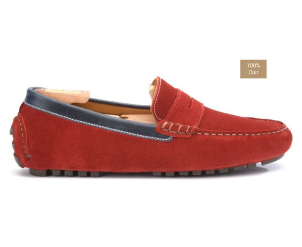 Mocassin été homme Velours Rouge et Cuir Navy - FERGUSON Mocassin driver