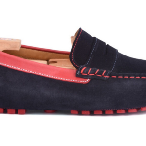 Mocassin été homme cuir Velours Marine et cuir rouge - FERGUSON Mocassin driver