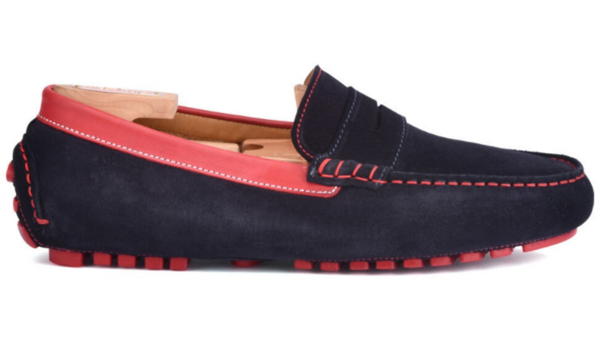 Mocassin été homme cuir Velours Marine et cuir rouge - FERGUSON Mocassin driver