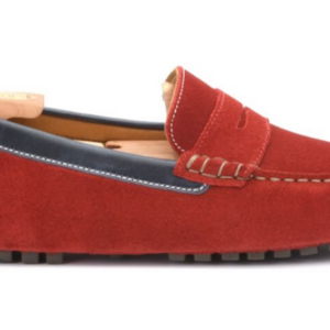 Mocassin été homme Velours Rouge et Cuir Navy - FERGUSON Mocassin driver
